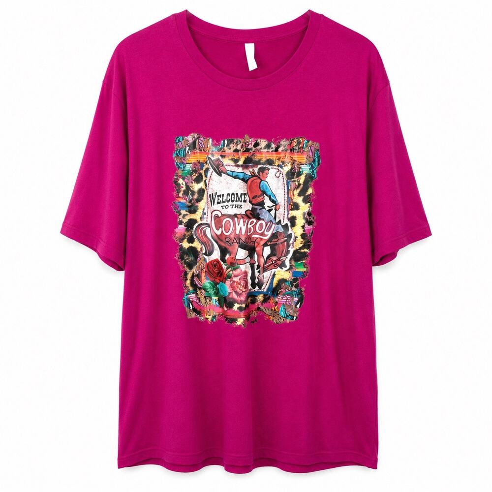 Welcome To The Cowboy Ranch Western Hot Pink Graphic Tee size xxl nwt